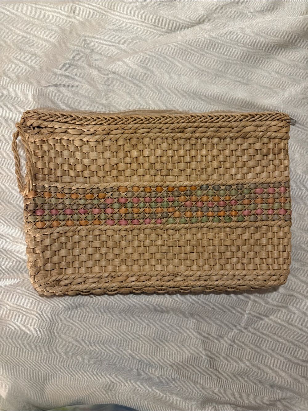 Magid Woven Straw Clutch with Beige, Pink, Green & Yellow Accents